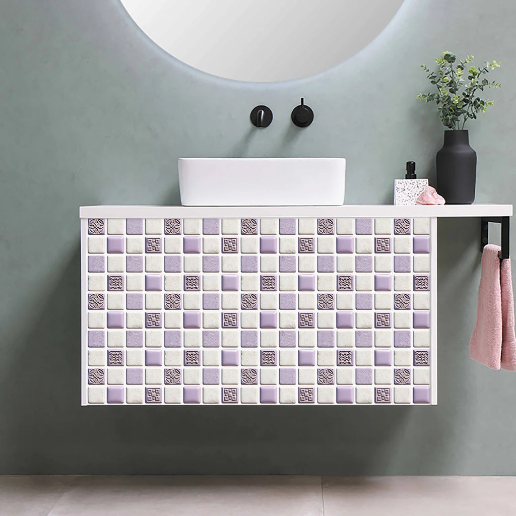10pcs Flat Mosaic Tiles Sticker Set Kitchen Bathroom Wall Decals Gloss Waterproof Film 2D Surface Cover Transfers for Home Decor