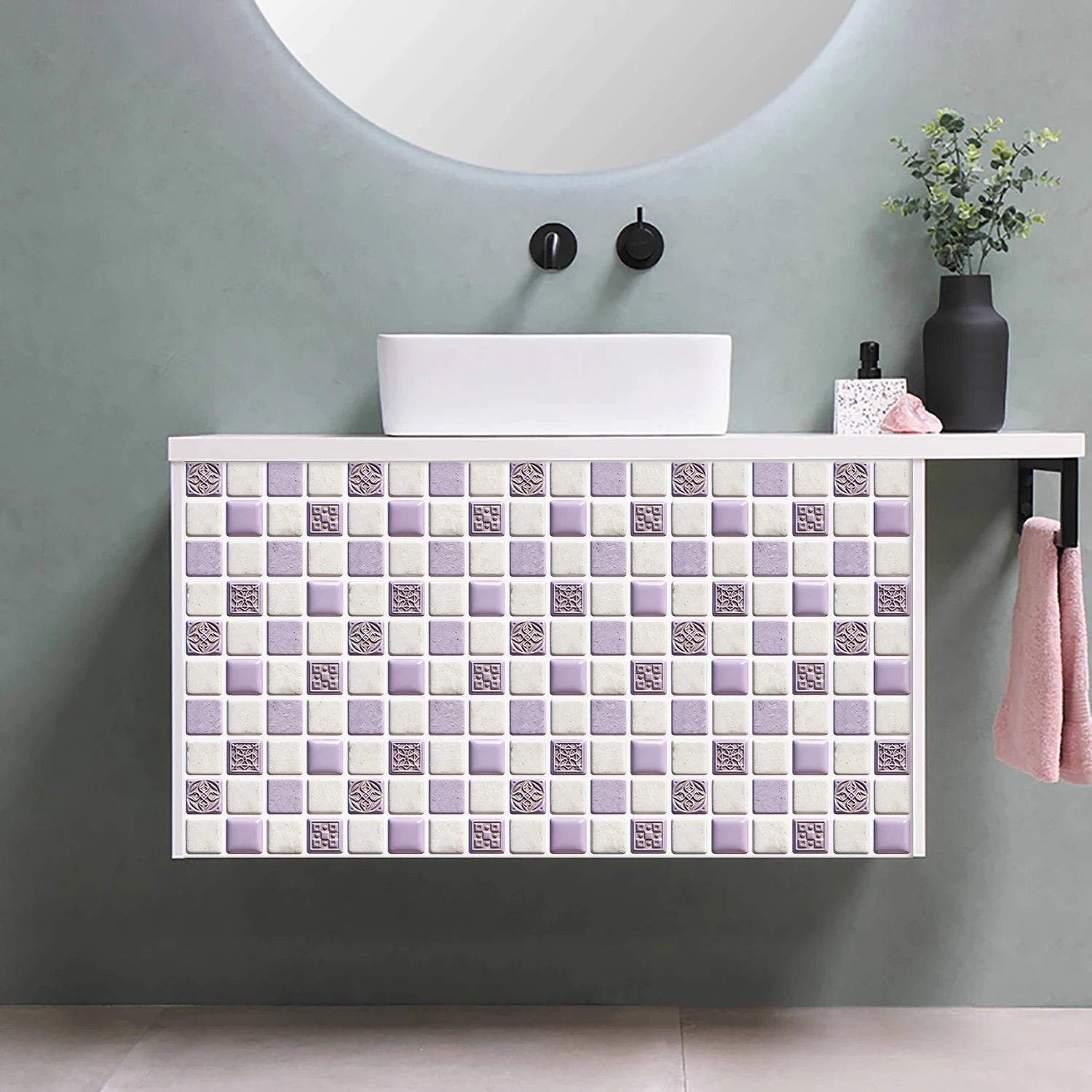 10pcs Flat Mosaic Tiles Sticker Set Kitchen Bathroom Wall Decals Gloss Waterproof Film 2D Surface Cover Transfers for Home Decor