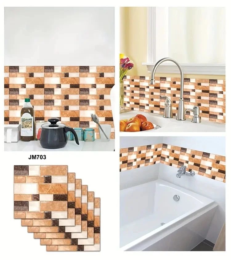 Self-Adhesive Marble Wall Tiles - Waterproof Stickers for Kitchen Backsplashes, Bathrooms, Living Rooms, Easy to Install and Rem