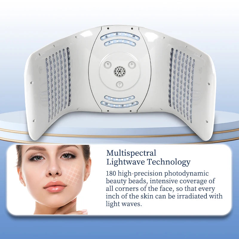 7-color PDT LED facial therapy mask for skin rejuvenation, anti-wrinkle, and acne removal with 180 light beads.