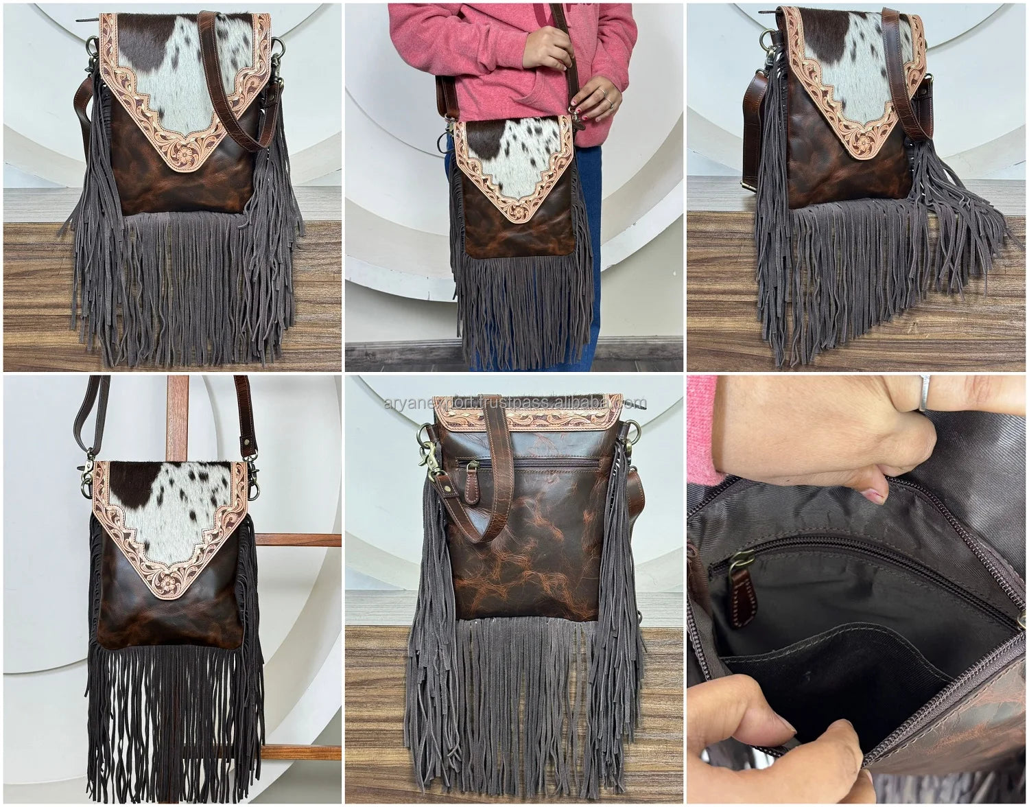 2026 Luxury Trending Designer Floral Tooled Cow Leather Fringe Crossbody Handbag for Women Genuine Leather Vintage Shoulder Bag