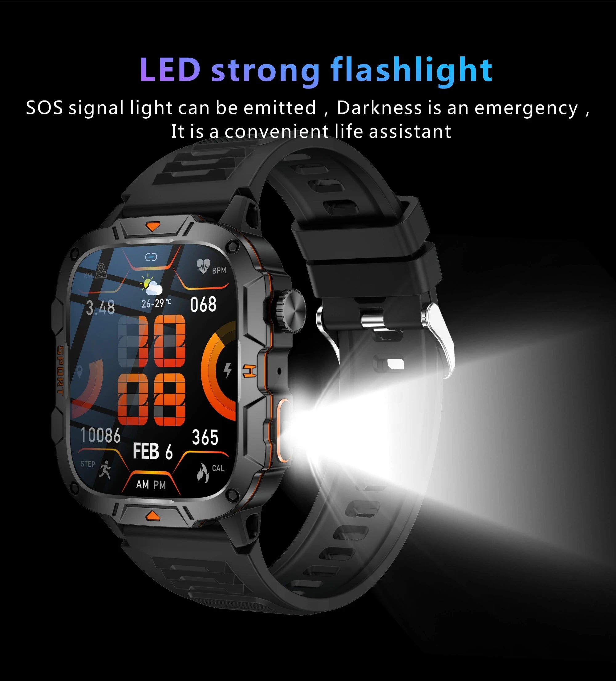 2026 New Military Grade Smart Watch Men 1.96" AMOLED Screen 5ATM Waterproof Sports Fitness Tracker BT Call Smartwatch