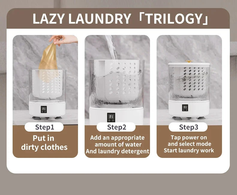 Tidesmit 3L mini portable washing machine with built-in spin dryer for underwear and socks, compact laundry appliance