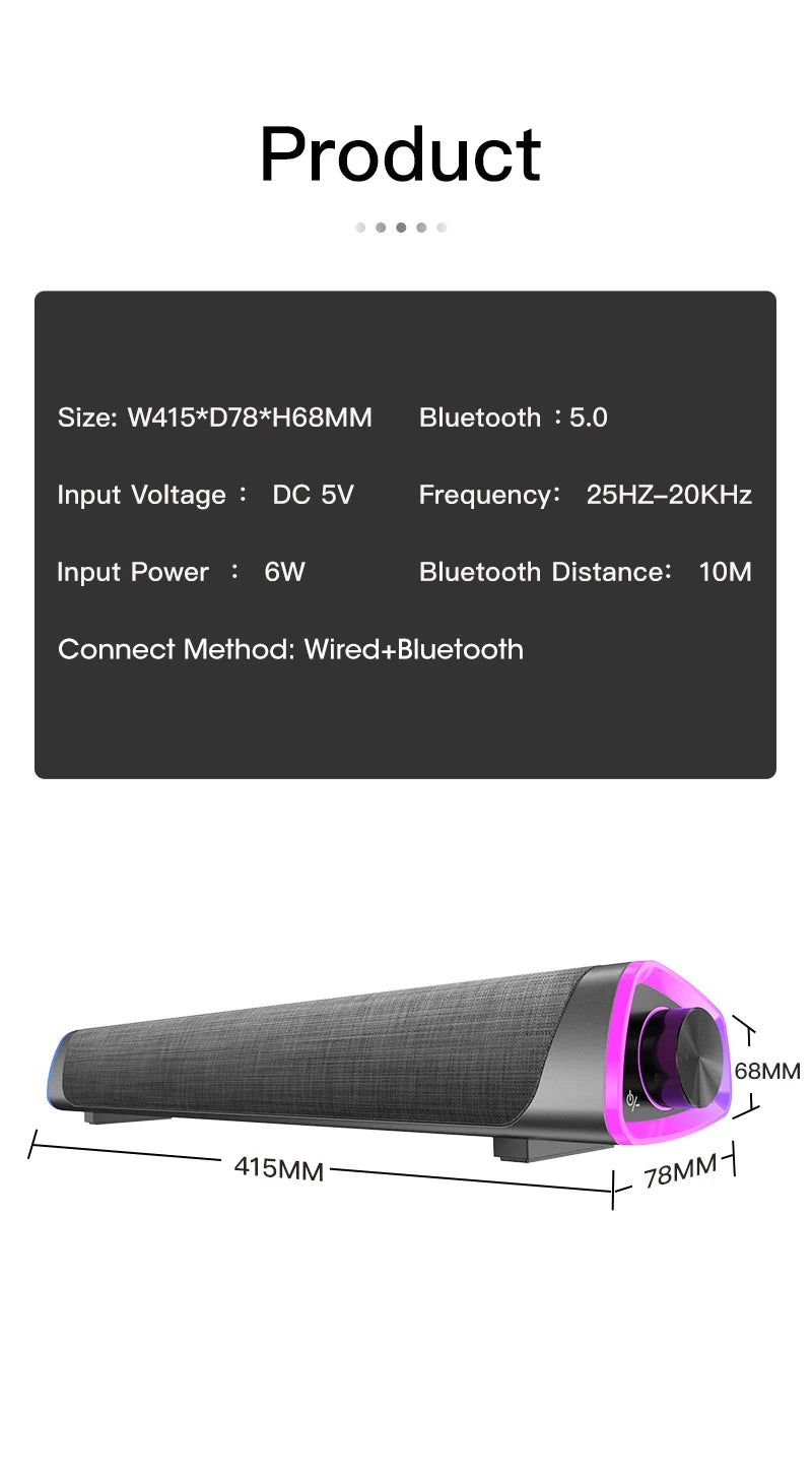 4D Computer Speaker Bar Stereo Sound Subwoofer Bluetooth Speaker For Macbook Laptop Notebook PC Music Player Wired Loudspeaker