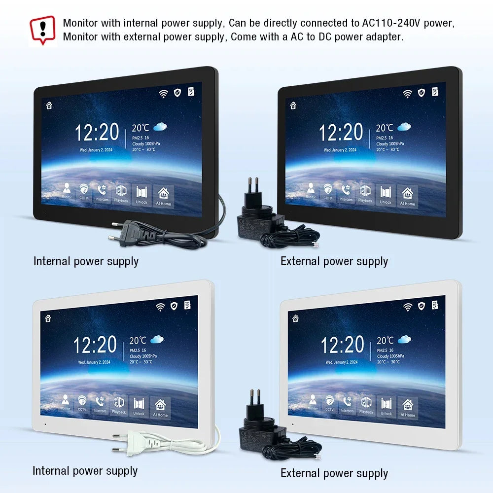 Tuya Wireless IPS 10 " touch screen 1080P camera video intercom kit, with mobile detection, ID access control unlocking,