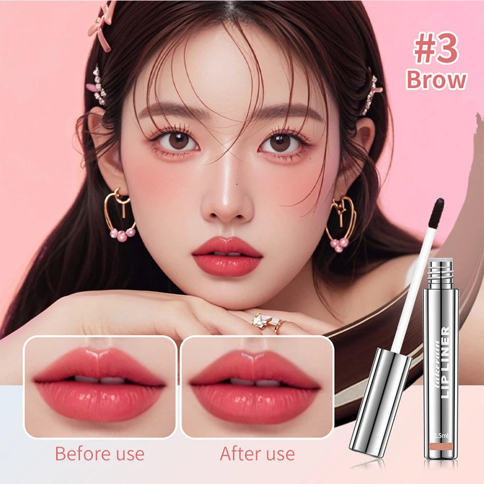 Waterproof matte peel-off lip liner in shade #3 Brow for long-lasting, natural-looking enhanced lips.
