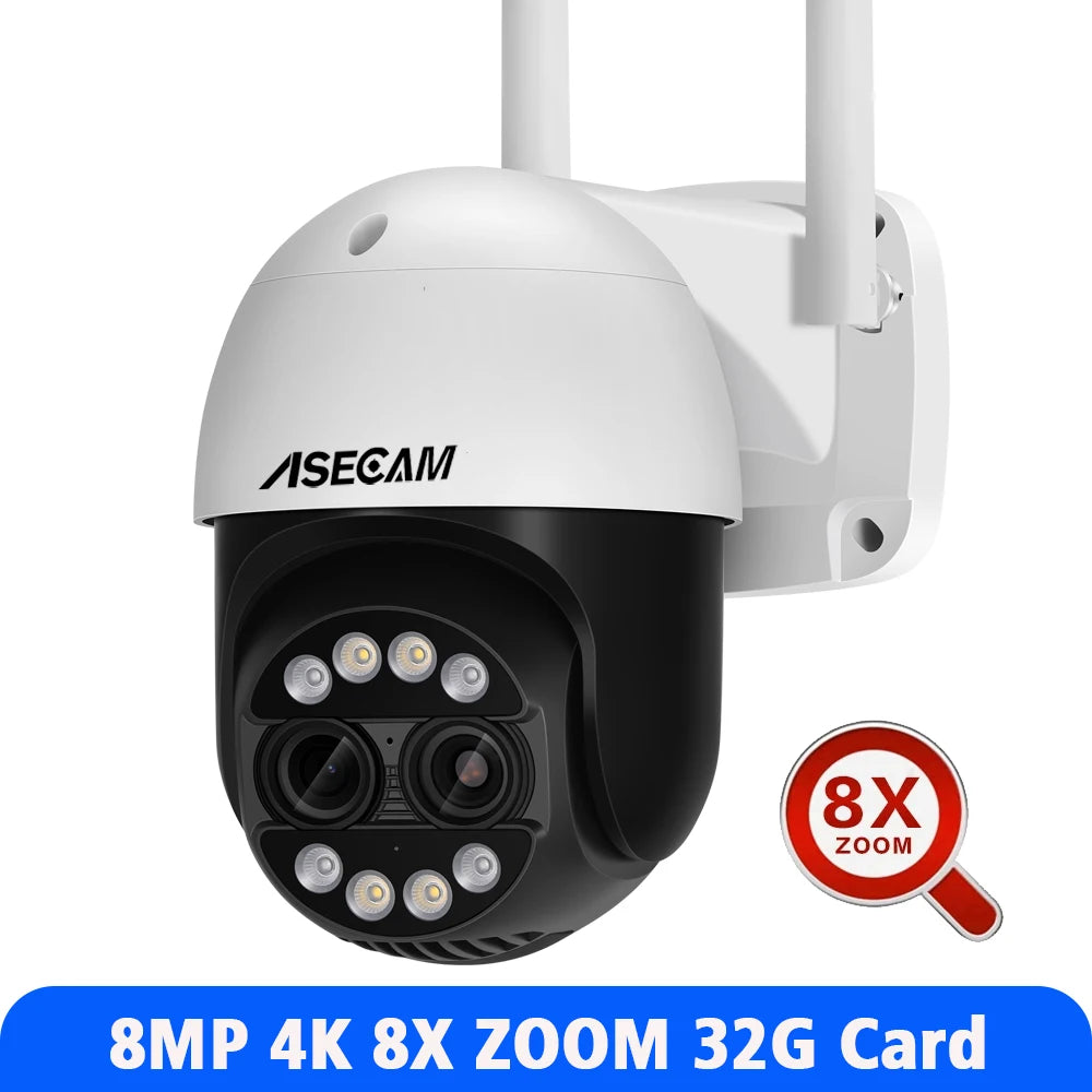 12MP PTZ WiFi IP Camera Dual Lens 2.8mm -12mm 8X Zoom 4K Outdoor AI Human Tracking CCTV Audio Home Security Surveillance Camera