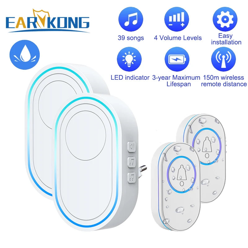 Waterproof Wireless Doorbell Home Welcome Smart Home Door bell 300m Remote Smart Bell Chime EU UK US Plug Optional