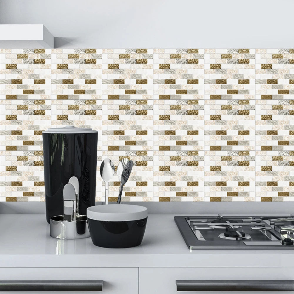 10pcs/set Flat Marble Mosaic Tiles Sticker Transfers Covers For Kitchen Bathroom Tables Peel & Stick Waterproof Art Wall Decals