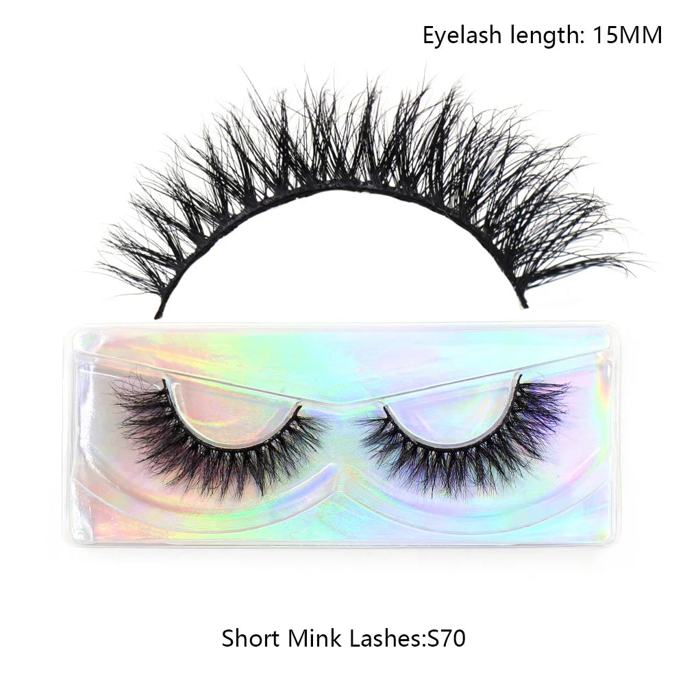 Tidesmit 12mm-15mm short natural 3D mink lashes fluffy wispy false eyelashes cruelty-free face makeup texture detail