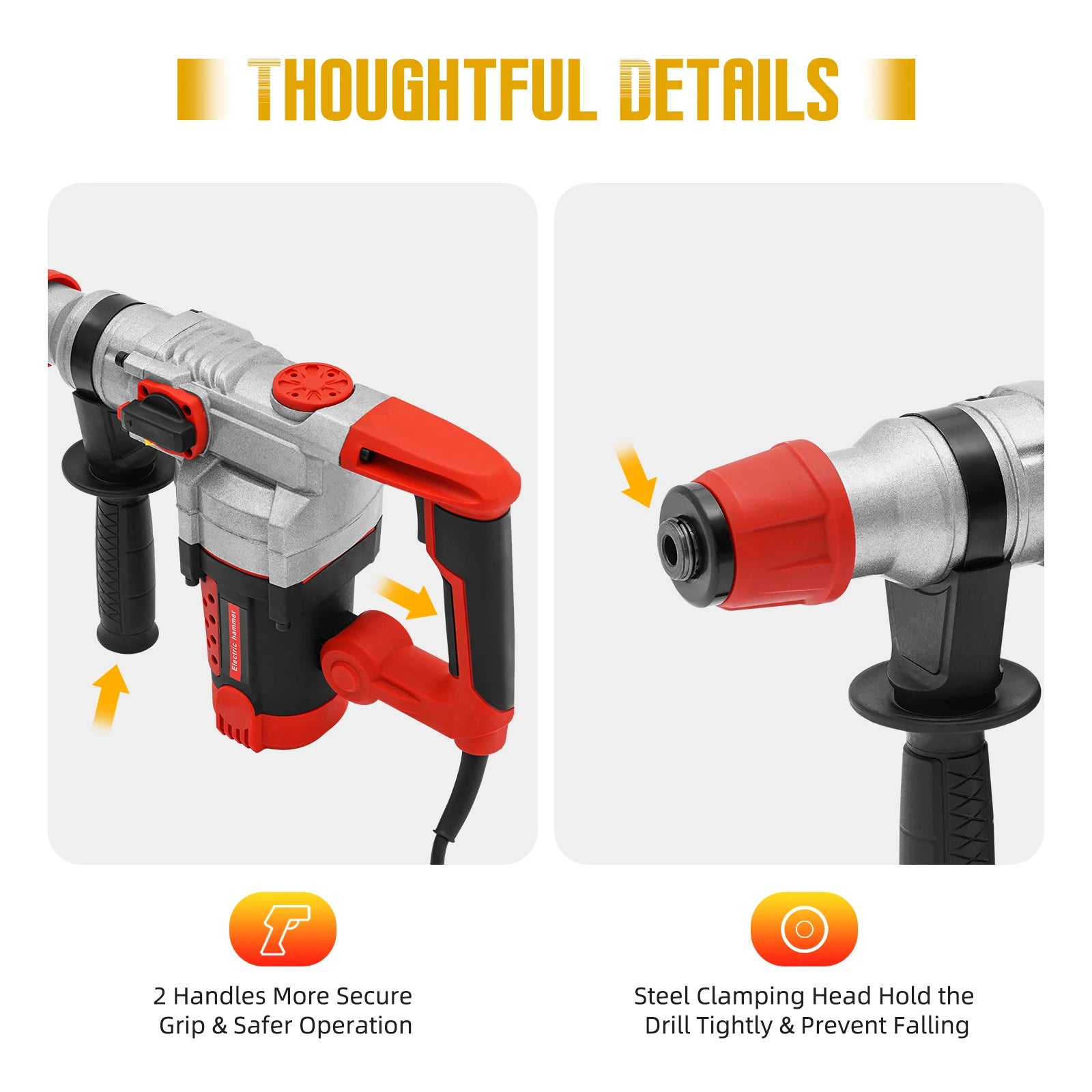 2200W Rotary Hammer Drill with 6 Drill Bits & Toolbox, 4 In 1 Electric Concrete Perforator, Multi-Function Electric Hammer Kit