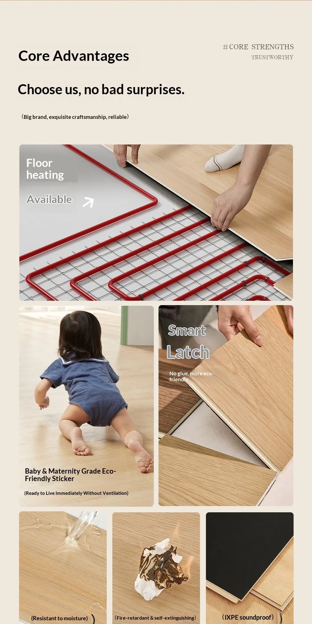 SPC click-lock vinyl flooring with underfloor heating layout diagram