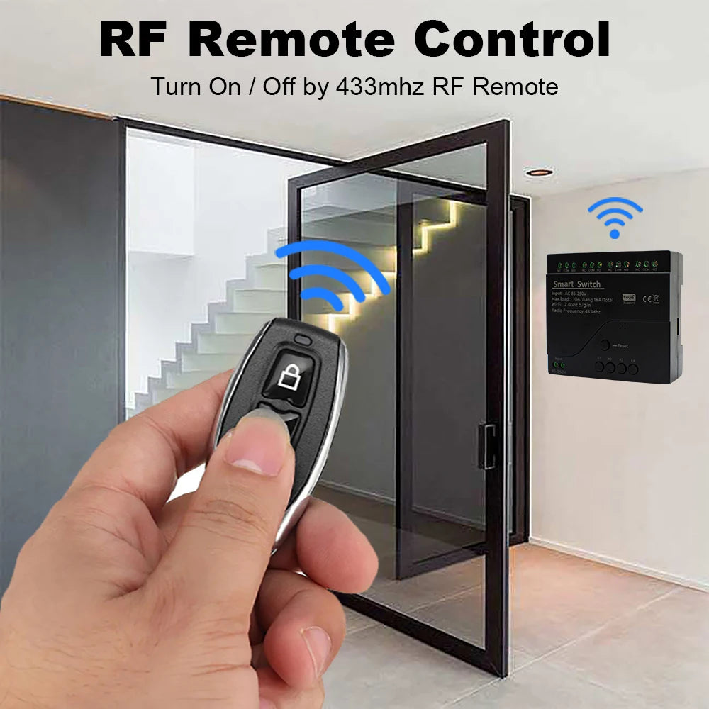 Black Style Tuya 4CH Wifi Smart Home Appliance Control Switch Module 220V 85-250V 10A Relay With Momentary Toggle Interlock Mode