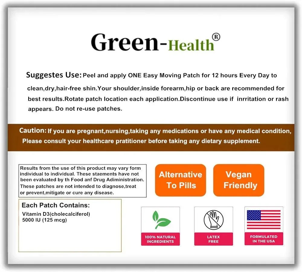 30 Patches Vitamin D3 Transdermal Patchesfor Supporting Cardiovascular Health, Strong Bones & Muscle Function