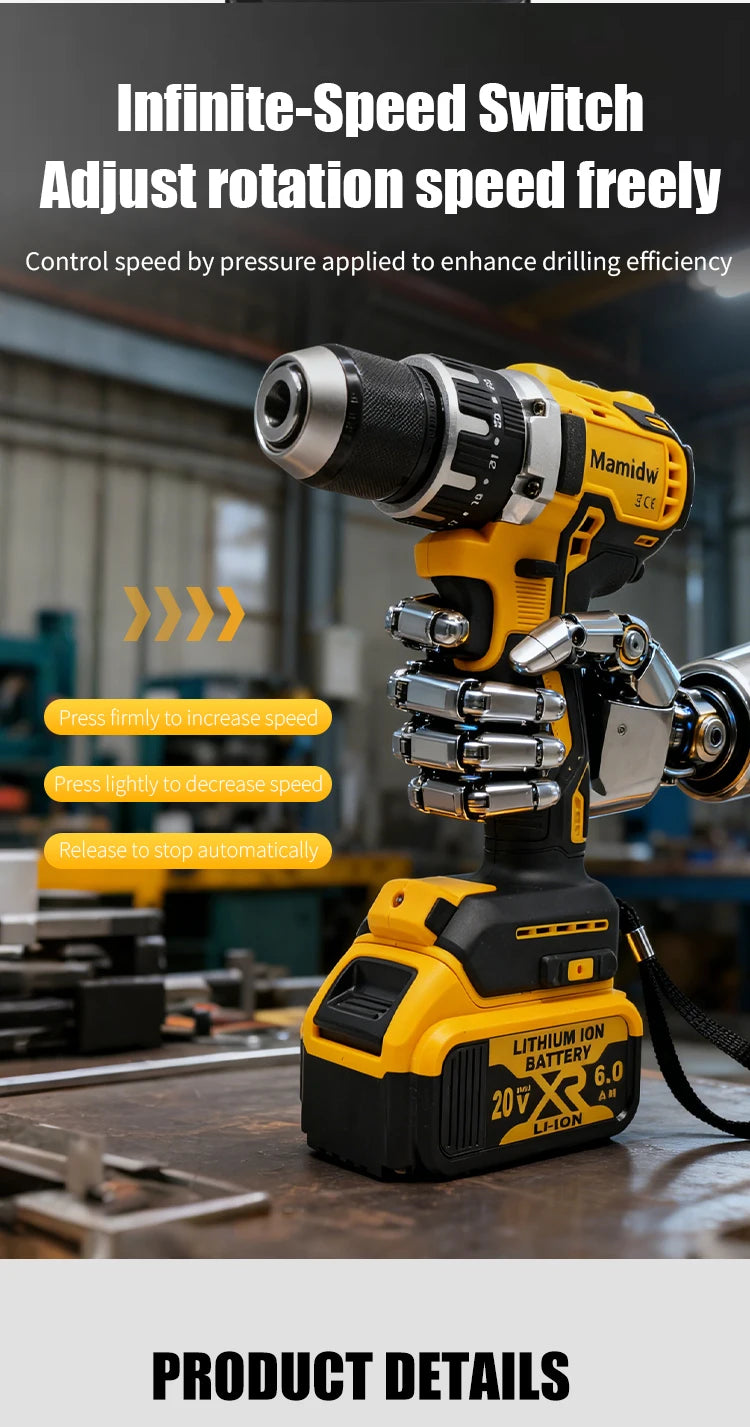 Mamidw 25+3 Multi-speed Torque Adjustment Brushless Electric Drill, Ergonomic Design, Durable Build, Compact Design, Sturdy Construction, Powerful Cordless Screwdriver (Tool Only) for DEWALT 20V Battery PIN Power Tool