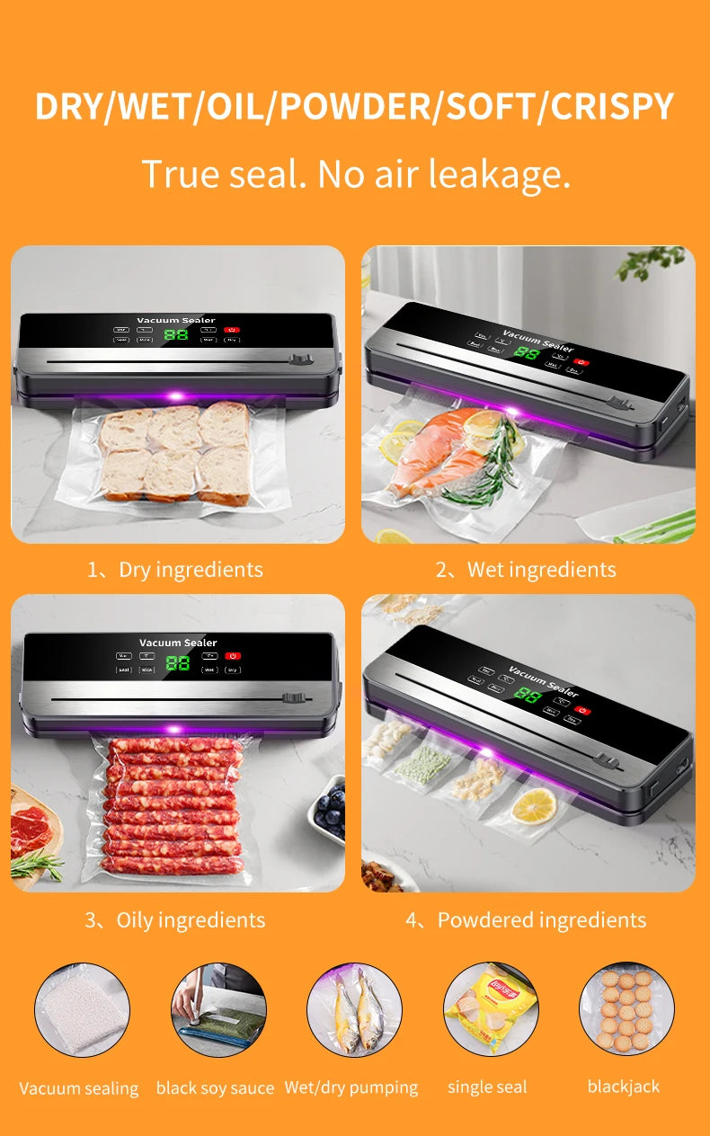 Portable Vacuum Sealer with Strong Suction & USB Wireless Charging | Dry/Wet Food Sealing for Kitchen