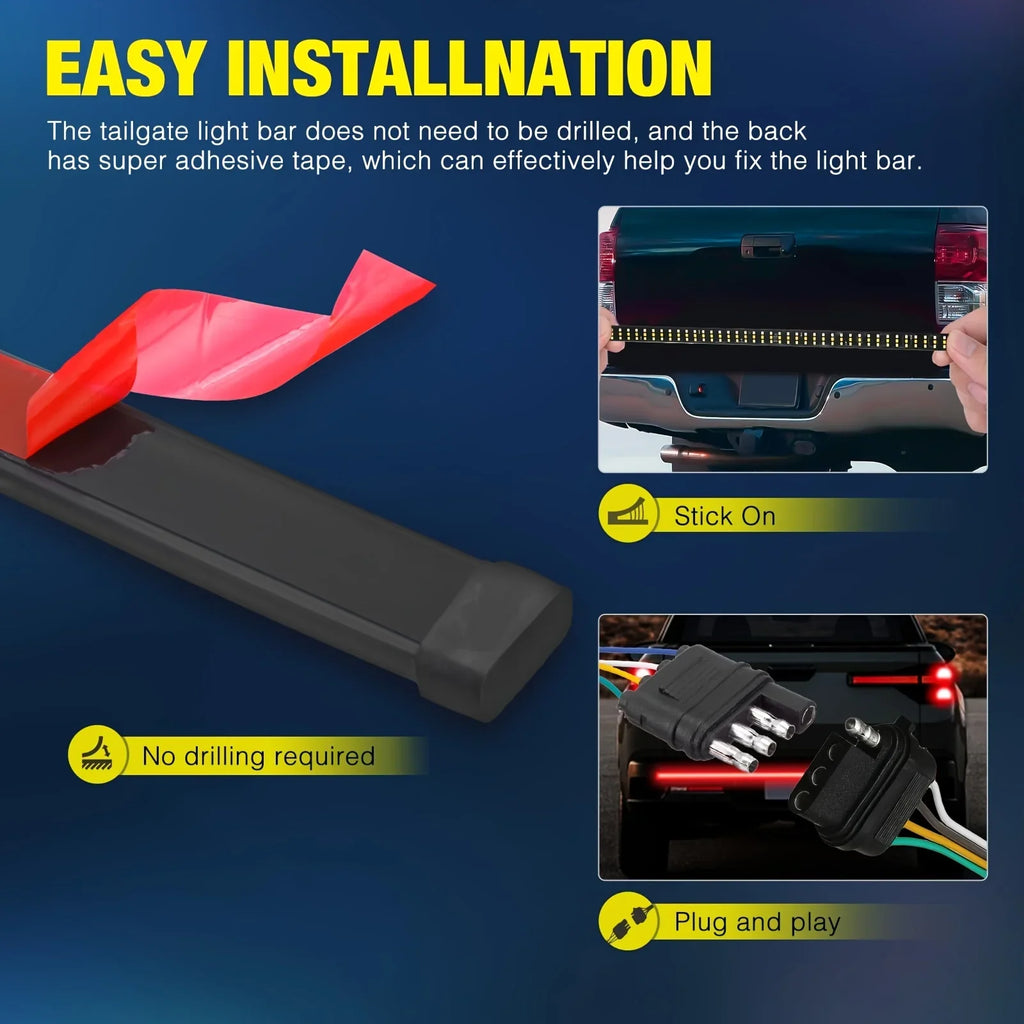 150cm Triple Row LED Tailgate Light Bar - Brake & Turn Signal Kit Tidesmit