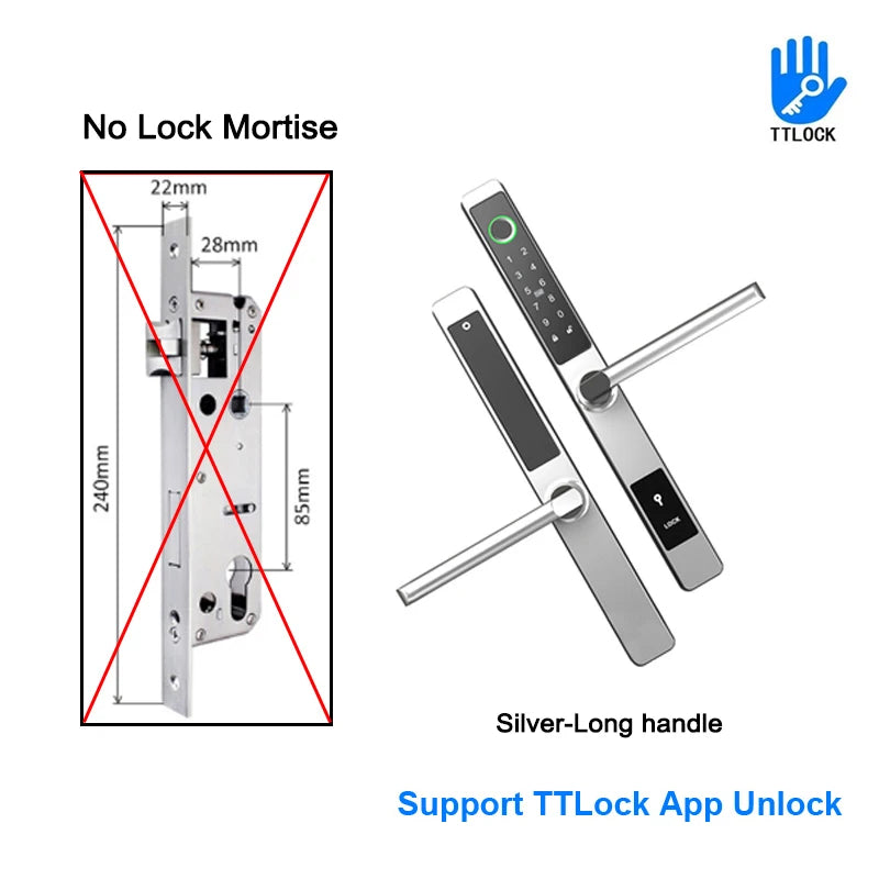 ZHDCOOKEY Biometric Digital Door Lock  Waterproof TTLock APP BLE Fingerprint RFID Card Password Aluminum Sliding Door Smart Lock