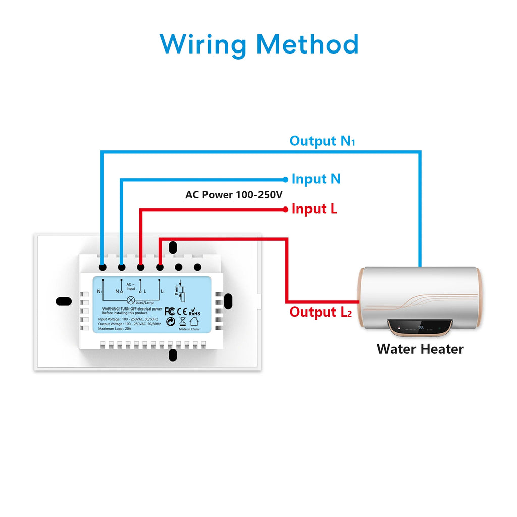RiooCubee Tuya Smart Life 20A Boiler Water Heater Touch Panel Switch Countdown Remote Control Timer Google Assistant Alexa