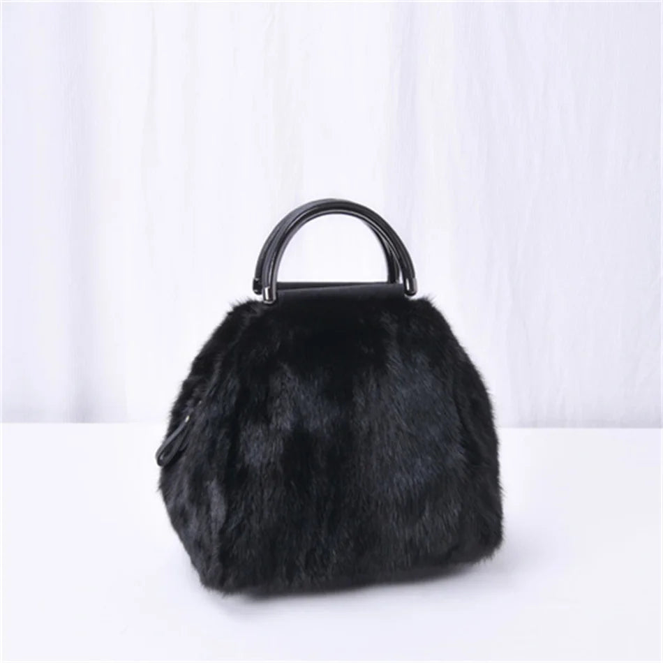 Women's Mink Fur Handbag 2026 New Fashion Designer Fluffy Fur Wrist Bag Large Capacity Soft Shopping Bag Girl Cute Handbag