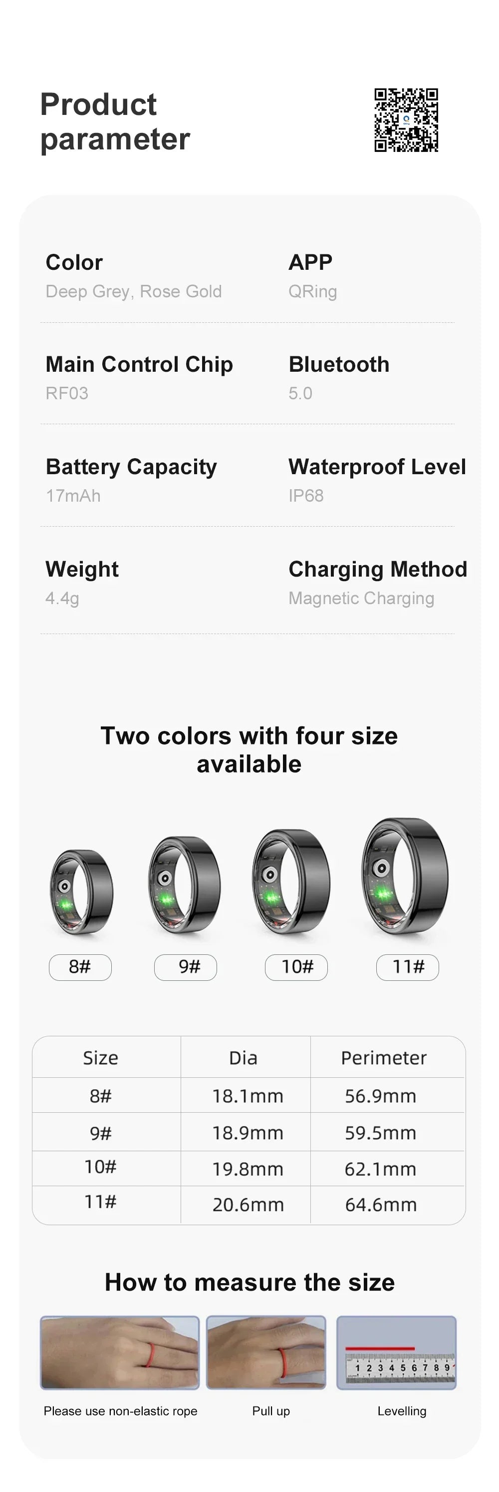 New Health Tracker Smart Ring, Heart Rate Blood Oxygen Monitoring Multi-sport Modes IP68 Waterproof for Men Women Sleep Fitness