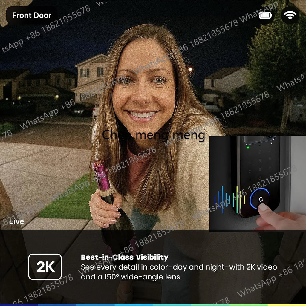 3-in-1 Smart Lock with 2K Video Doorbell Camera, Face & Fingerprint Access, Color Night Vision & Two-Way Audio
