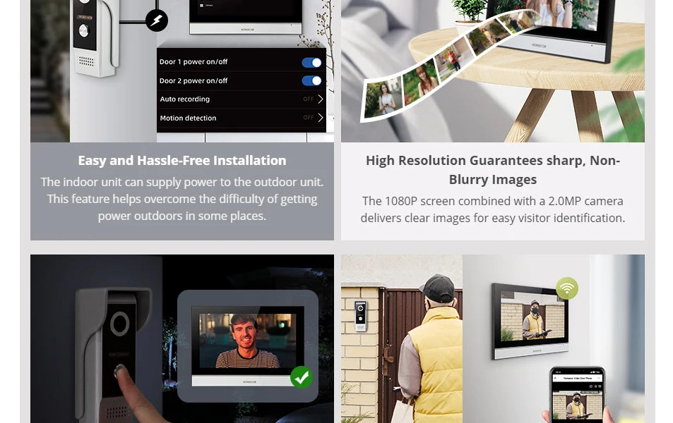 Tuya Smart APP WIFI HD 10” Video Doorphone Entry Intercom System 4 Wire IP65 1080P Doorbell Camera Recording Snapshot