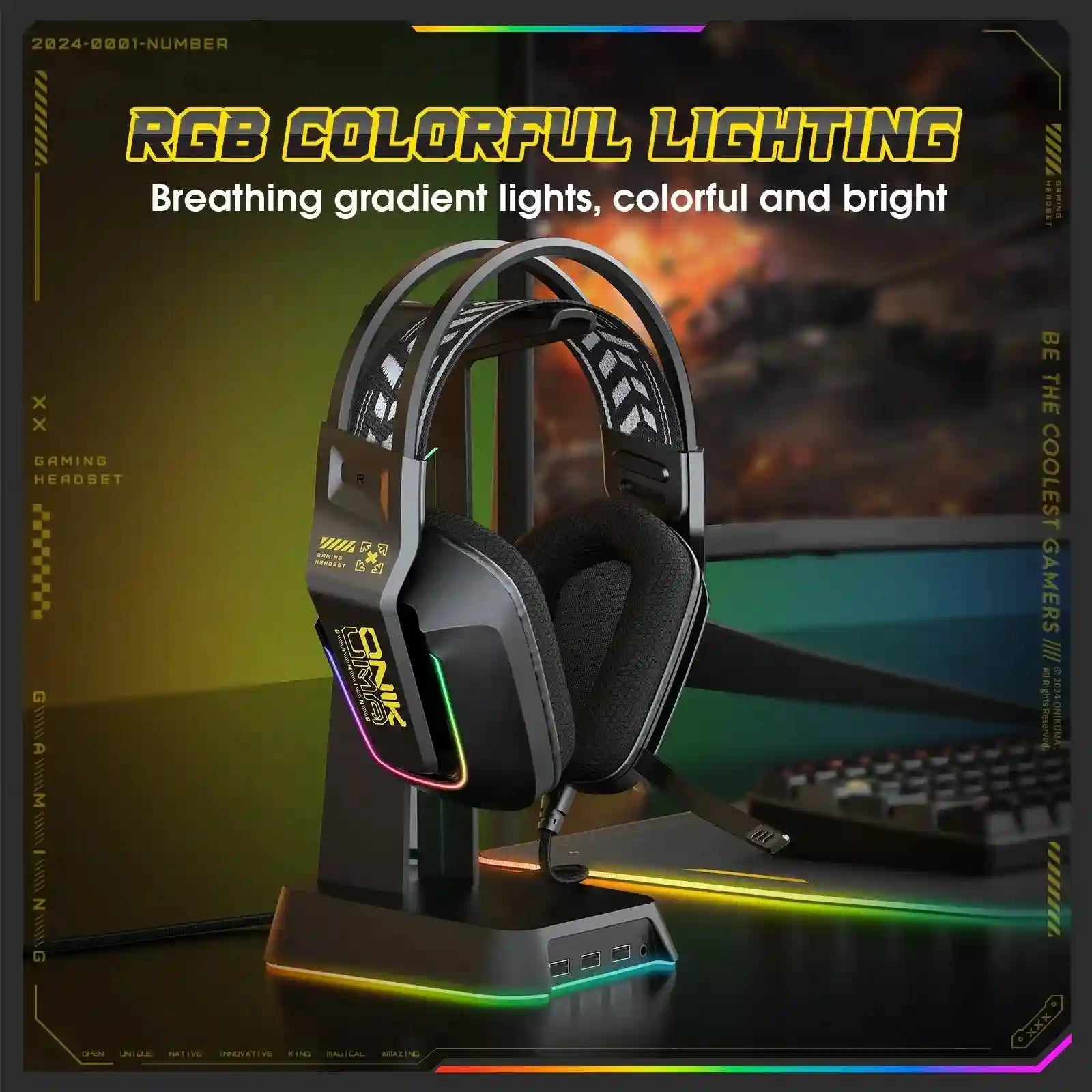 Gaming Headset with RGB Microphone - Wired Over-Ear PC Headset Tidesmit