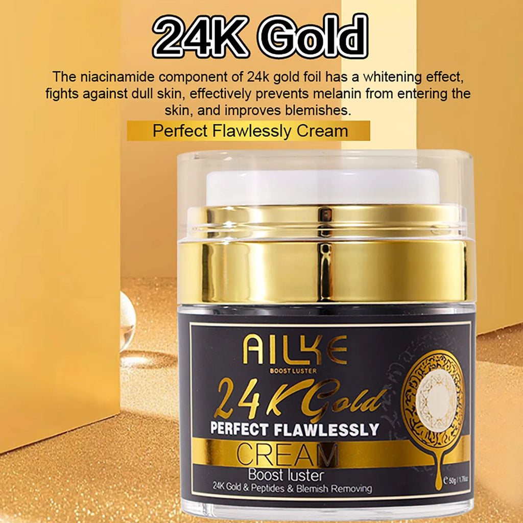 AILKE 24k Gold Flawlessly Whitening Skin Care Set For All Skin Type, Moisturizer, Reduce Black Spots, Smoothing, Brightening