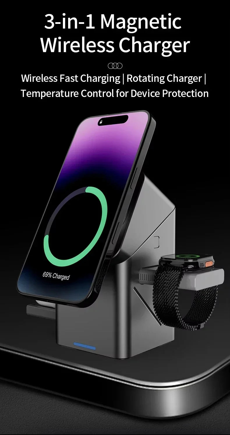3-in-1 Magnetic Wireless Charger for Apple Devices | Grey Tidesmit