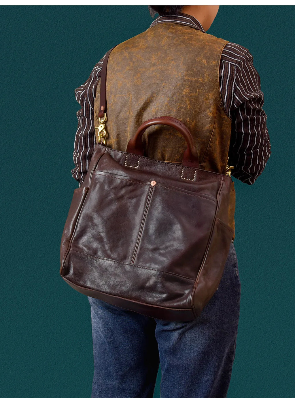 Fashion organizers designers handmade genuine leather men's tote bag outdoor travel luxury vegetable tanned cowhide handbags