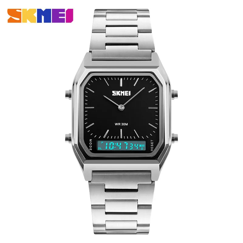 SKMEI 1220 Digital Quartz Watch for Men Sports Chronograph Waterproof Stainless Steel Shockproof Mens Wristwatches Reloj Hombre