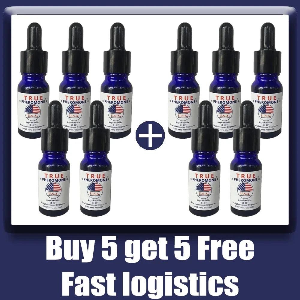 True Pheromone Psychedelic oil for men in 10ml blue glass dropper bottles, long-lasting pheromone fragrance for dating.