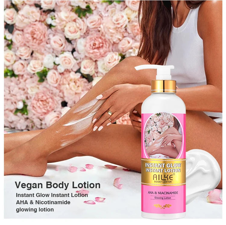 AILKE Vegan Brightening Body Lotion, with AHA, Niacinamide, Moisturizing, Hydration, for All Skin Type, Radiant Skin Body Cream