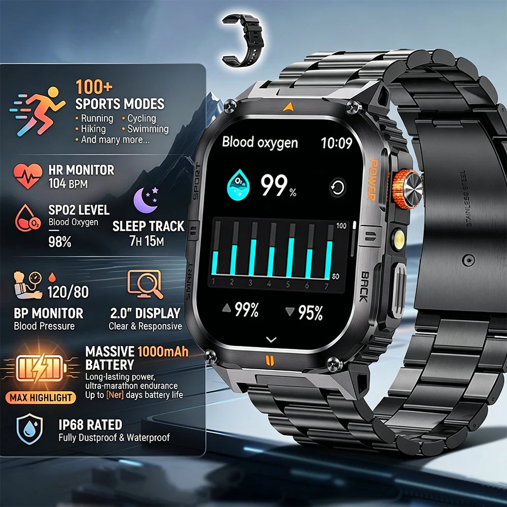 Hot Sell Gifts 2026 New Military SmartWatch Men Outdoor Sports IP68 Waterproof  LED Bluetooth Call Health Monitoring Men Women