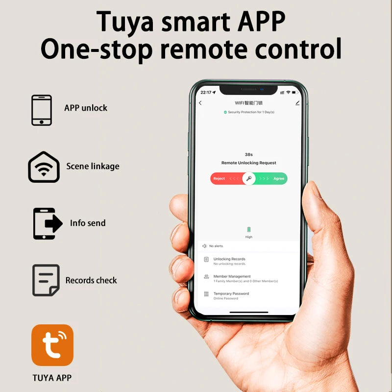 Smart Door Lock With Electronic Biometric Fingerprint Smart Card Password Key Unlock USB Tuya APP Emergency Charge lock
