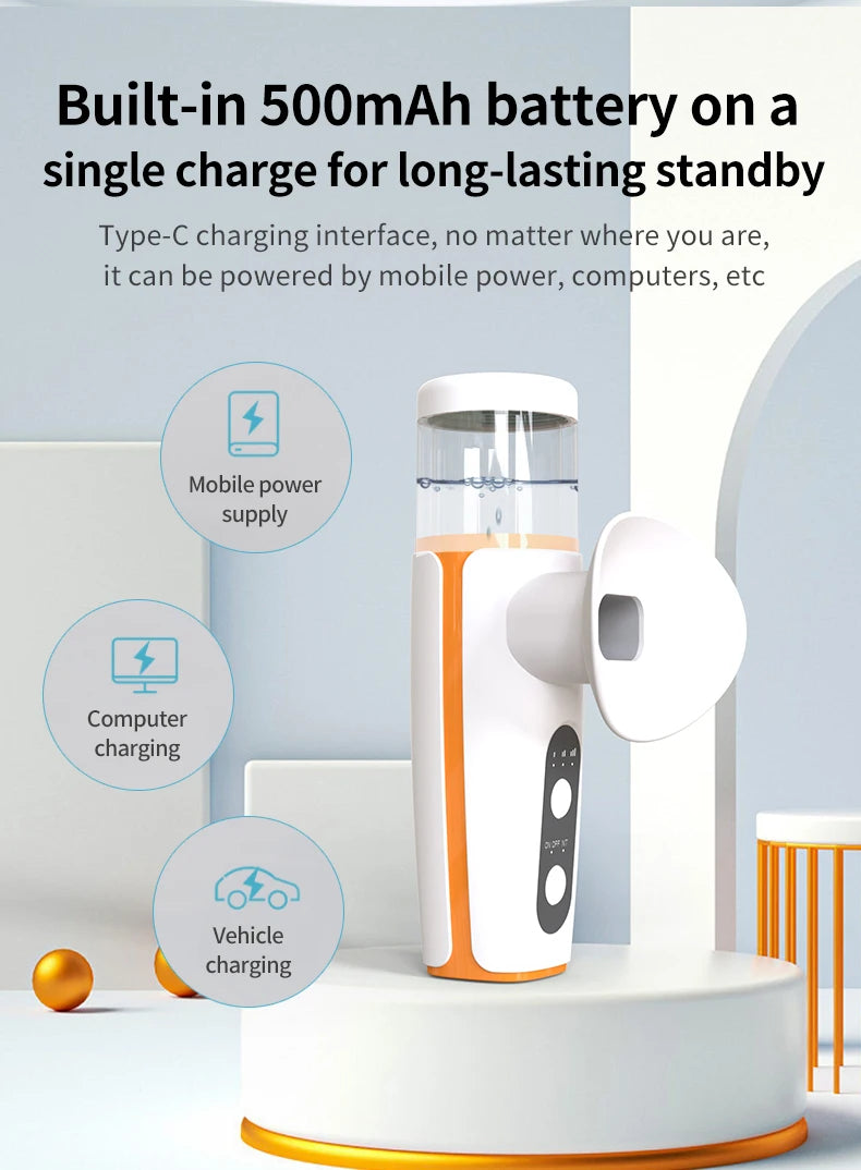 Portable USB rechargeable hot and cold misting eye moisturizer device with Type-C charging and eye cup applicator.