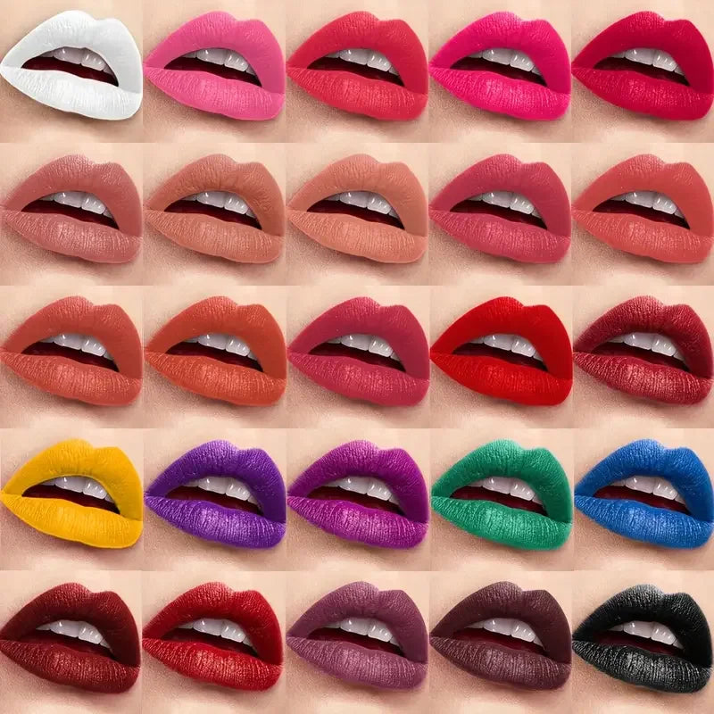 25-color waterproof lipstick palette, featuring matte, vibrant, and bold shades for long-lasting, smudge-proof makeup.