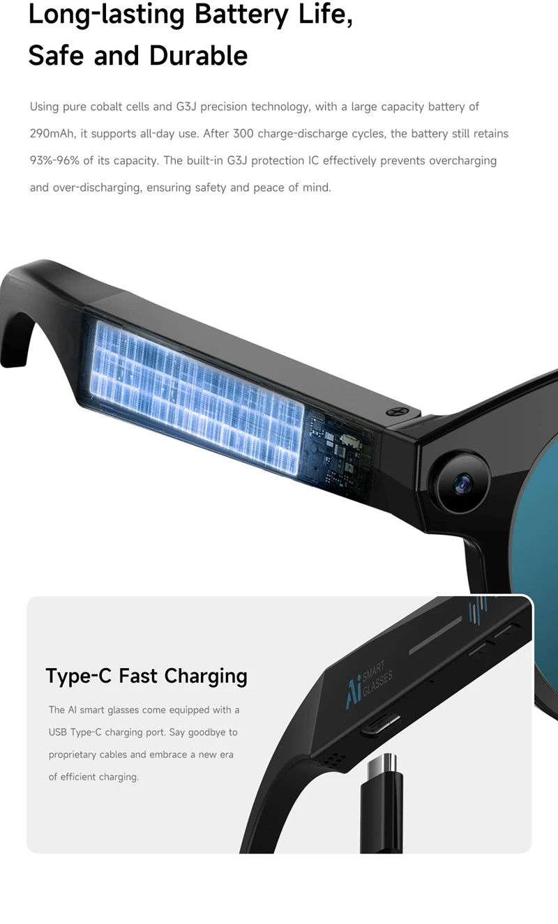 AI Smart Glasses with Bluetooth Calling & Real-Time Translation - Black Tidesmit