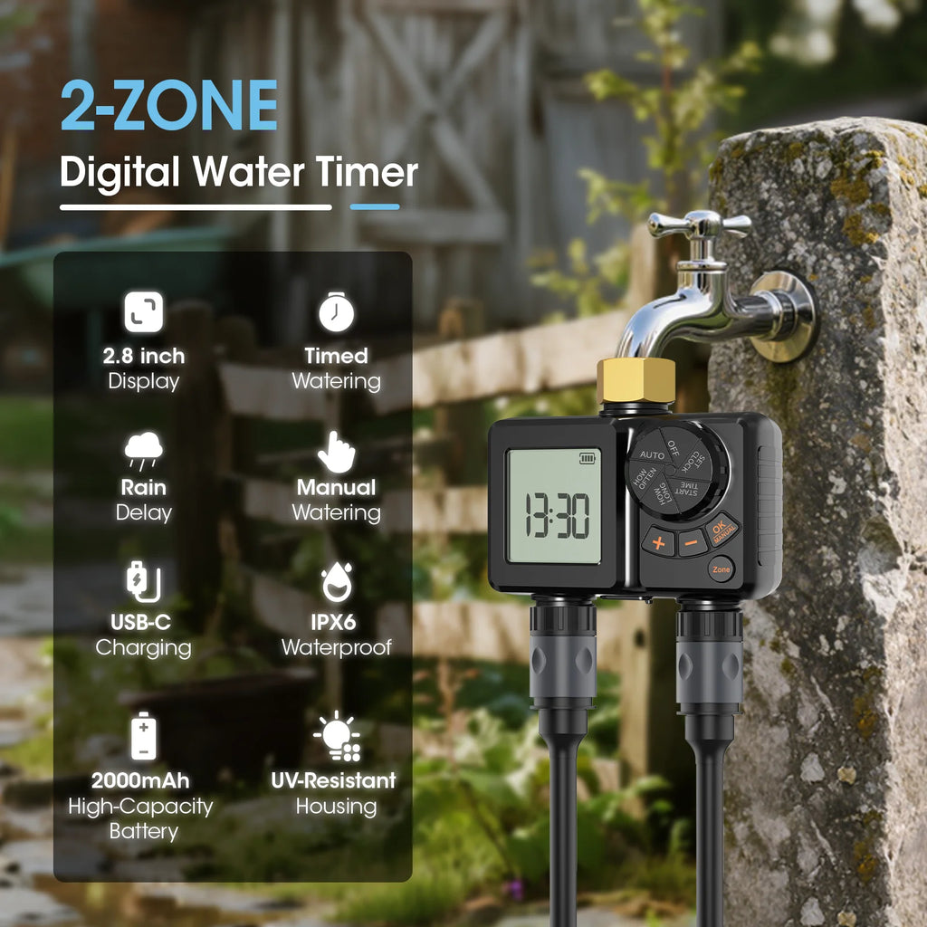 New Type-C Direct Charging Gardening Dual-Way Independent Control Irrigation Timer Mist Cooling Kit Custom DIY Watering Schedule