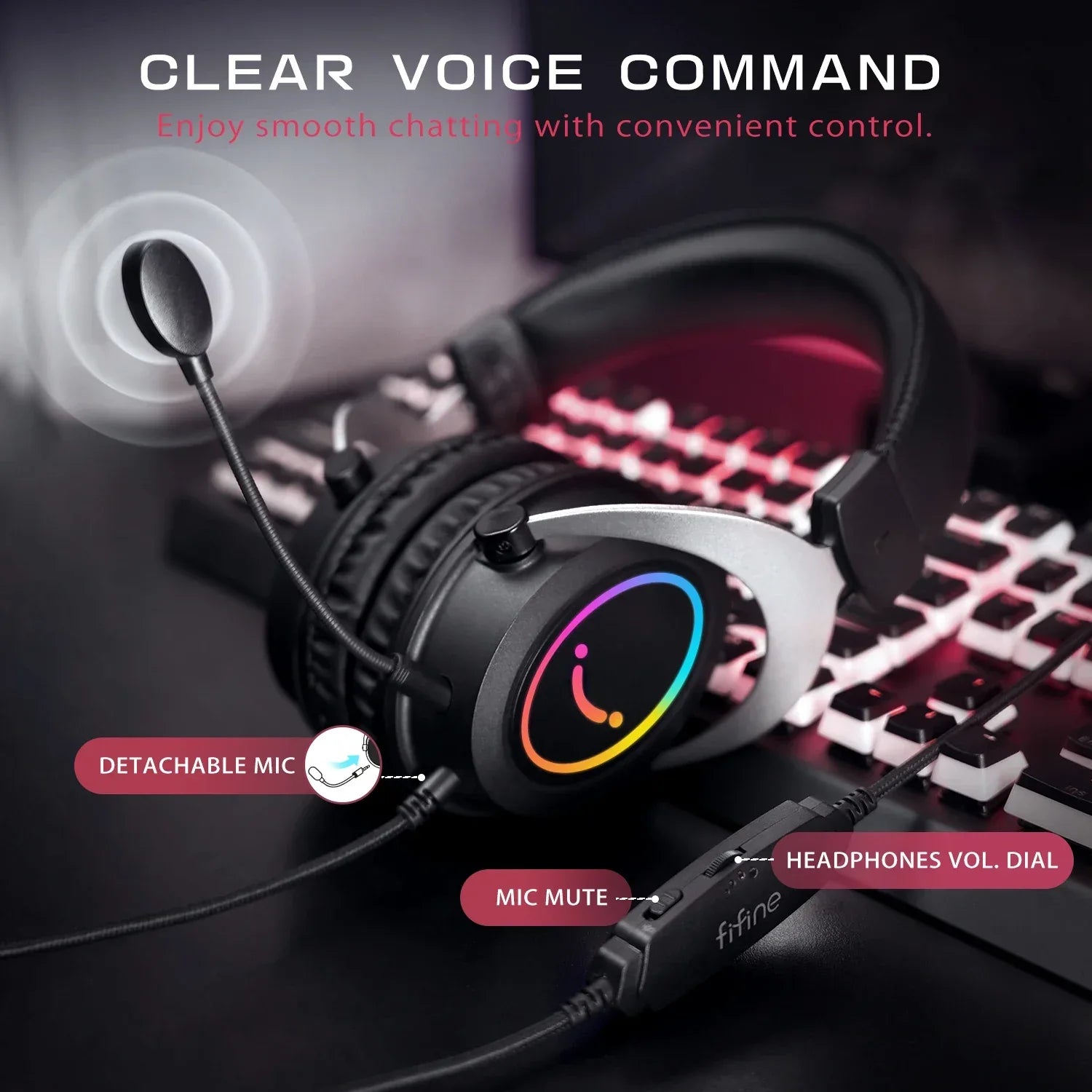 Tidesmit Gaming Headset with RGB, Memory Foam & PC Mic - Black Tidesmit