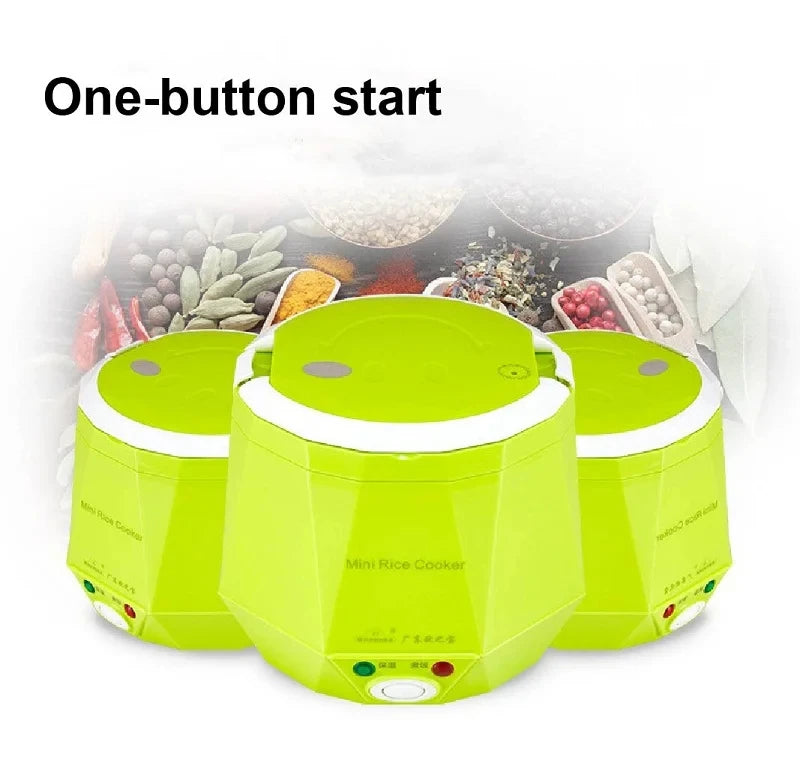 1.6L car rice cooker with hinged lid, portable electric food warmer, lime green design