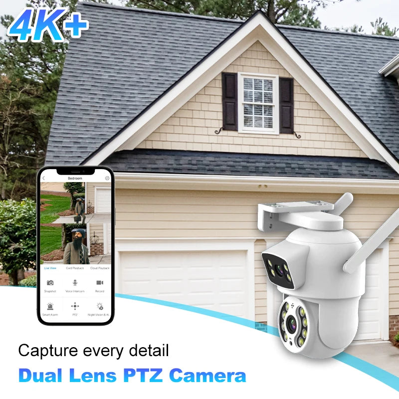 8MP 4K Dual Lens with Dual Screen PTZ Wifi Camera Ai Human Detect Auto Tracking Wireless Outdoor Surveillance Camera iCSee App
