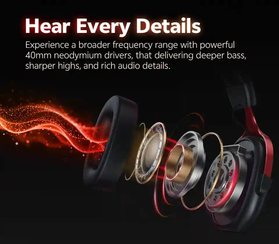 Wired Gaming Headset 7.1 Surround Sound - Ergonomic Over-Ear Black Tidesmit