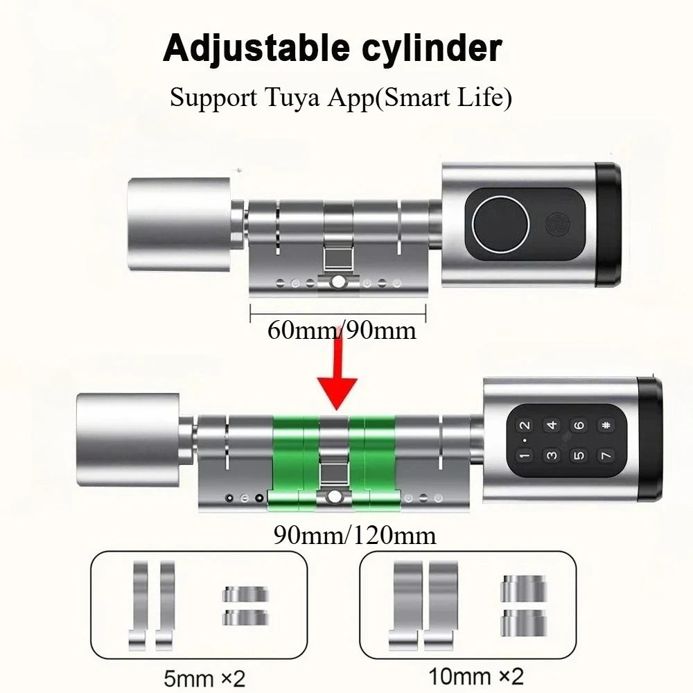 Fingerprint Smart Lock Code Cylinder with Bluetooth Tuya Smart Life App Remote Adjustalbe Cylinder Lock