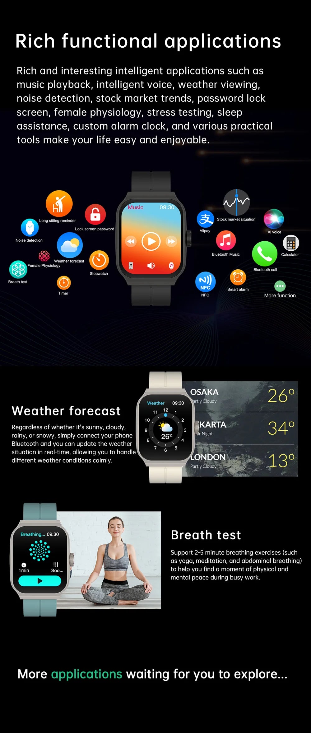 YLL-HRS H99 Smart Fitness Tracker Watch Exercise Record Heart Rate Monitor Sleep Tracker Custom Dial Chronograph Alarm Clock
