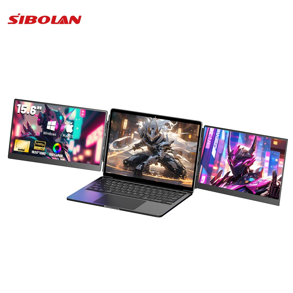 Sibolan 15.6" Dual Screen Portable Monitor 1080P 60Hz Metal Body Type-C Plug Laptop Triple Display Extender For Win mac OS