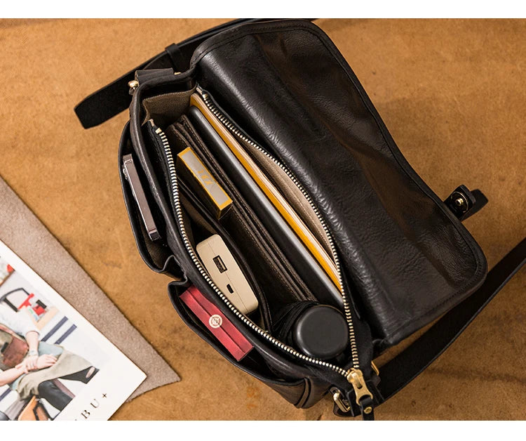 vintage designer handmade high-quality genuine leather men's messenger bag Outdoor casual cow leather work black shoulder bag