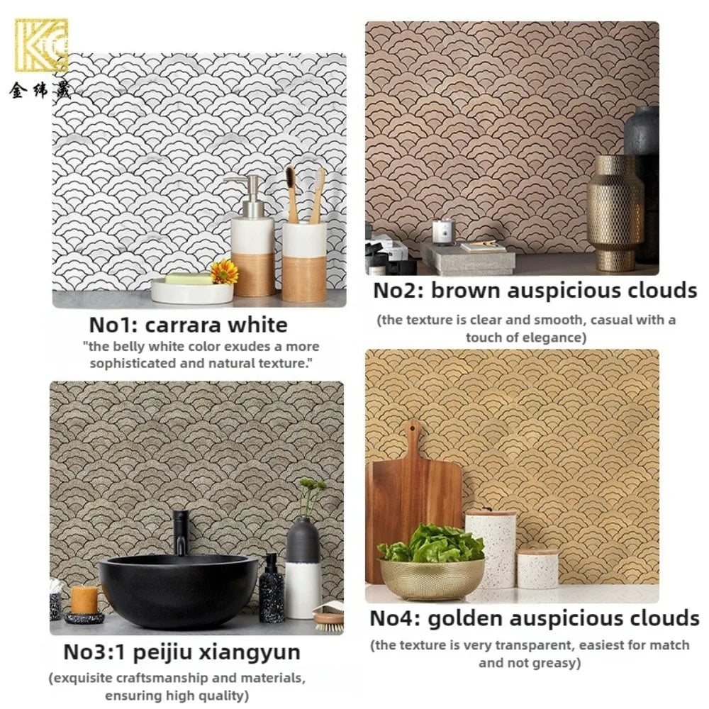 268x275mm Self-Adhesive Aluminum-Plastic Mosaic Wall Sticker Auspicious Cloud for Living Room Kitchen Bathroom DIY Waterproof