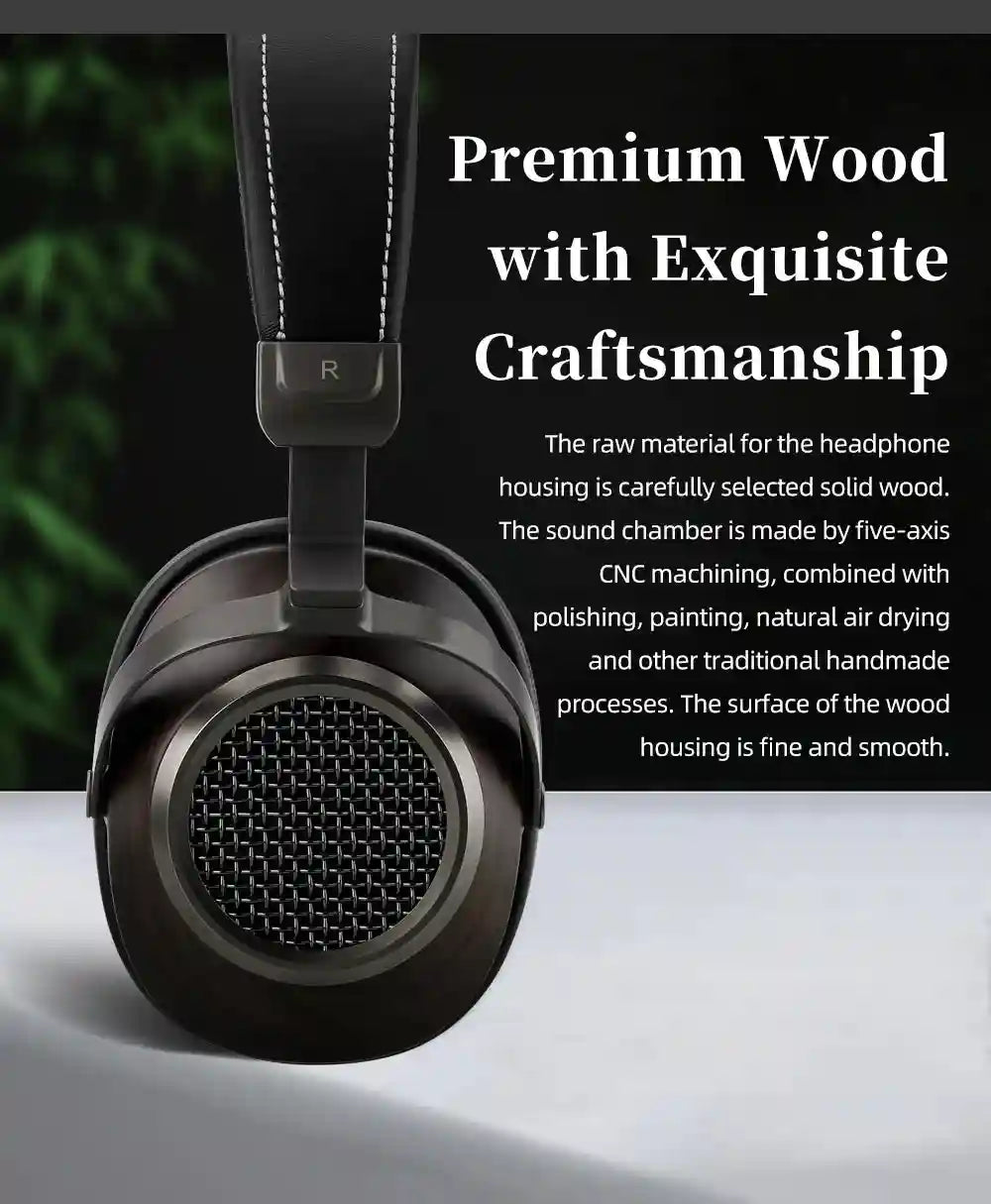 Tidesmit Open Back Wooden Headphones | 50mm Dynamic Driver | Black Tidesmit